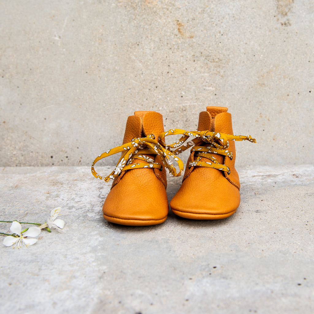 OCHRE HIGH TOPS WITH LIBERTY PRINT LACES