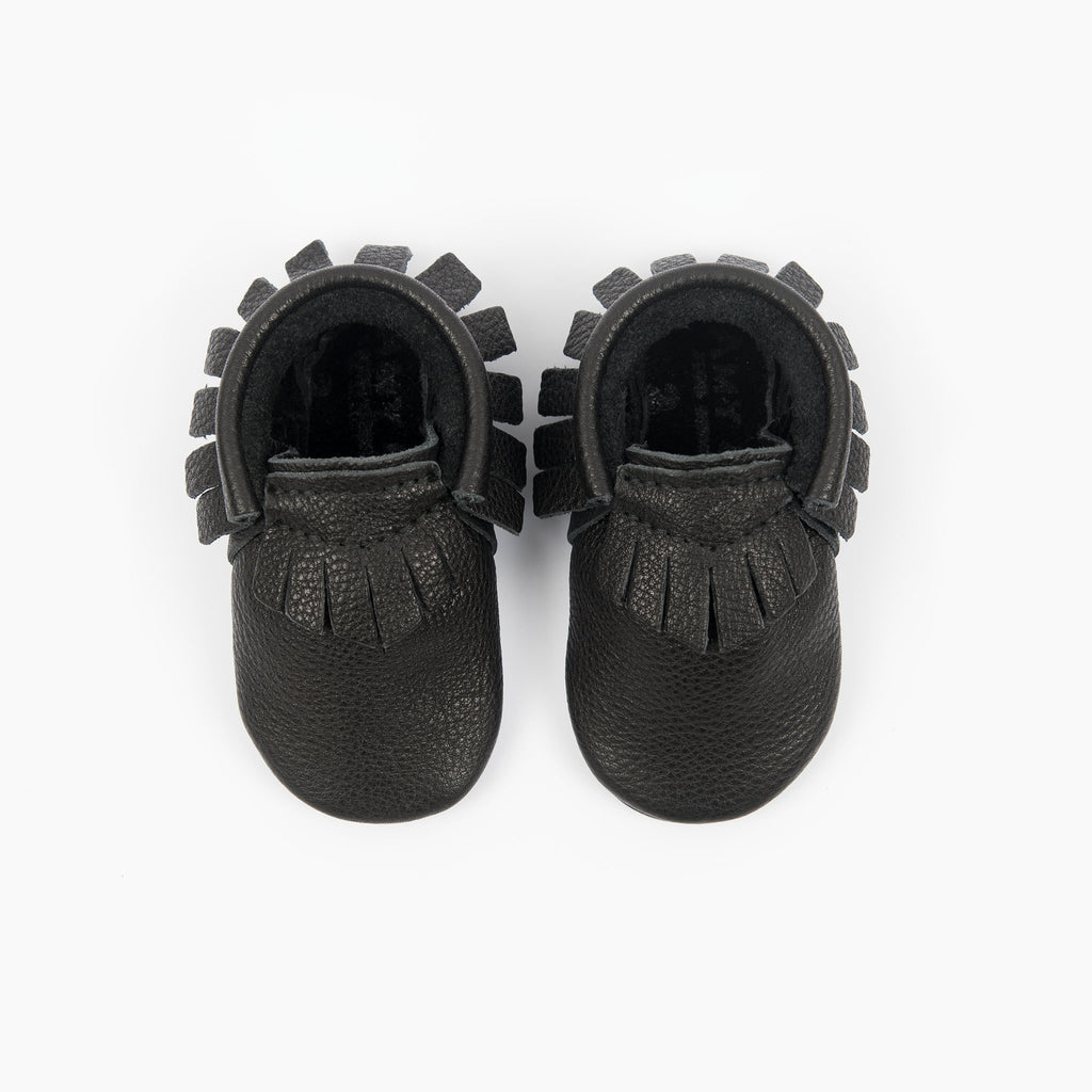 amy & ivor black eco leather handmade baby moccasins britain