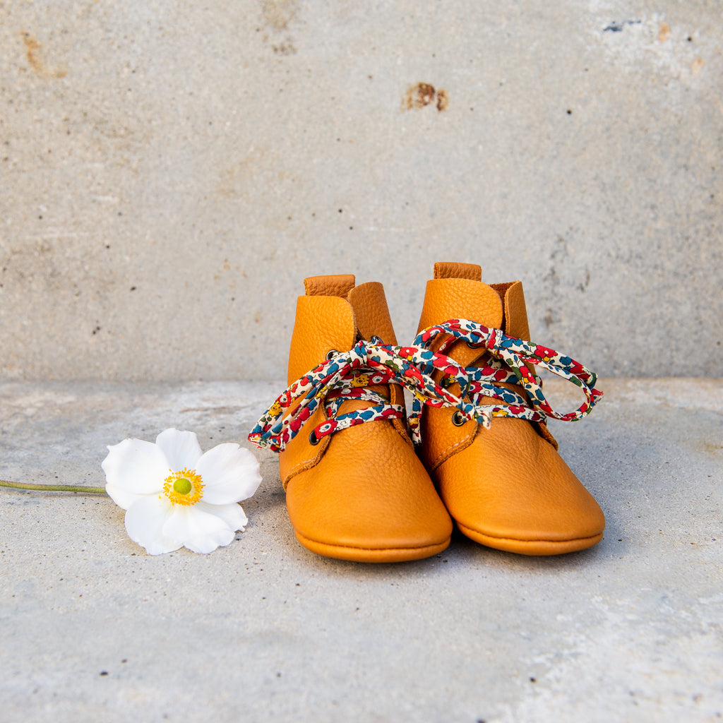 OCHRE HIGH TOPS WITH LIBERTY PRINT LACES