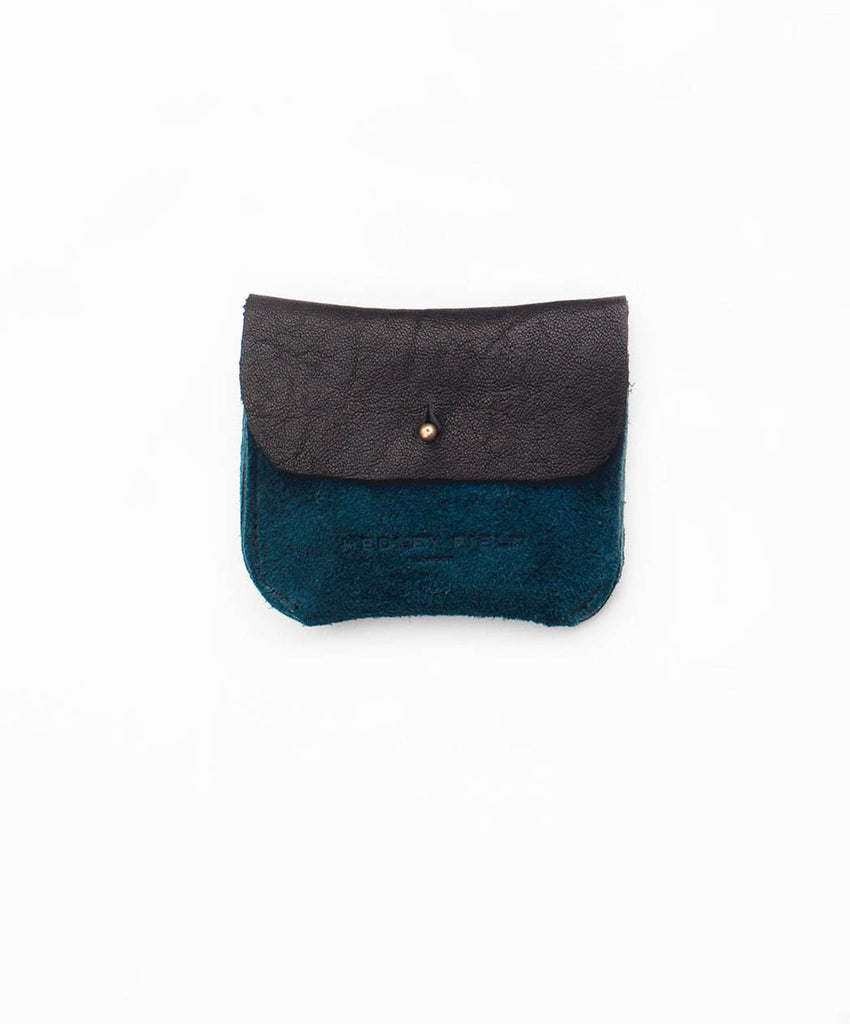 BLACK + TEAL SUEDE TWO POCKET COIN/CARD PURSE - Hedley Field