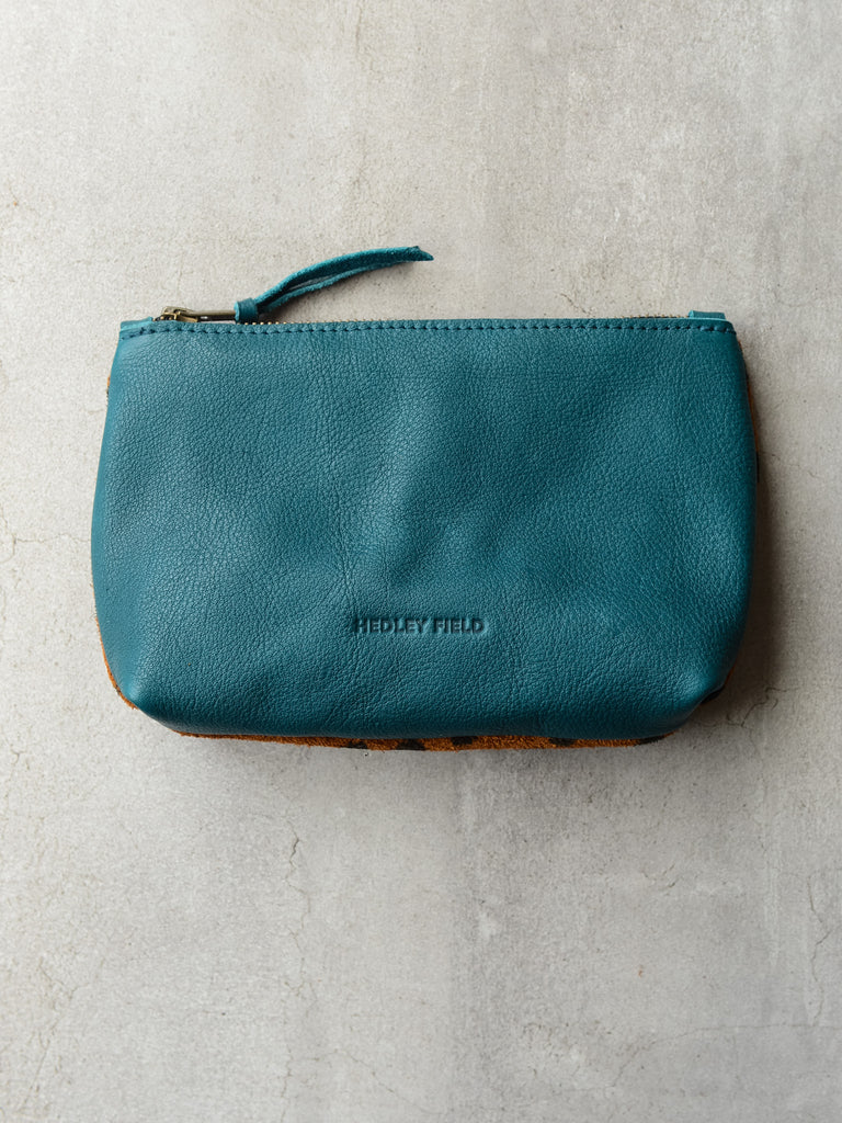 TEAL CHEETAH CONTRAST POUCH